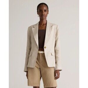 Quince Womens XL European Linen Structured Blazer Sand Jacket Clean Girl NWOT